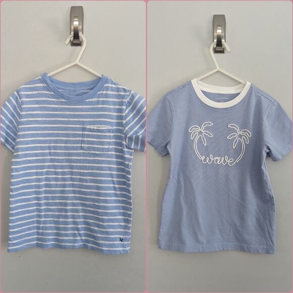 Janie and Jack Other - Janie and Jack Blue Tshirts 6 Applique Wave and Linen Stripes Toddler Bundle